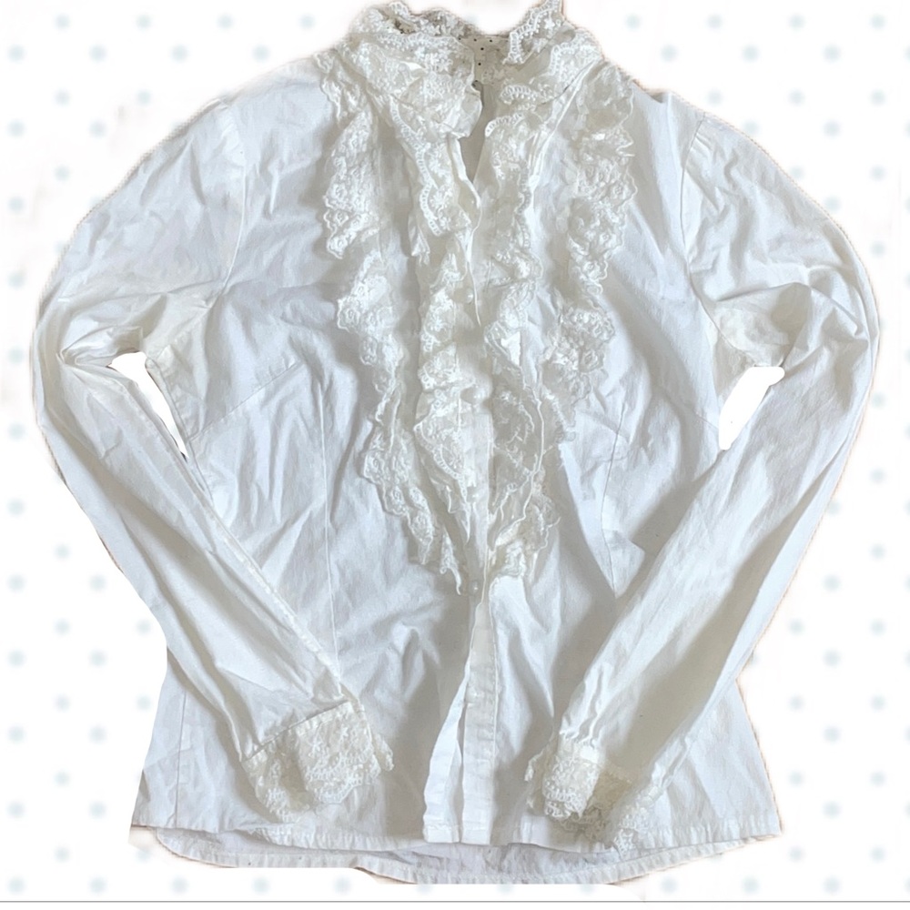 🪽Frilly Elegant White Lace Trim Blouse